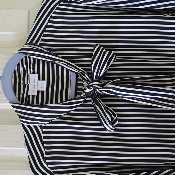 LIZ CLAIBORNE WOMENS PLUS PETITE NAVY/WHITE STRIPES LONG SLEEVE BLOUSE SIZE PXXL - Picture 3 of 14